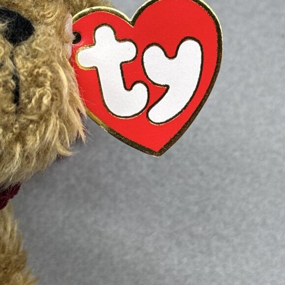 Jangle Fuzzy Brown Bear Attic Treasures Red Velvet Scarf Hat Bell TY Posable 8" - Picture 5 of 9